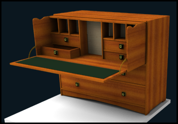 Showing unique desk created with woodworking design software.