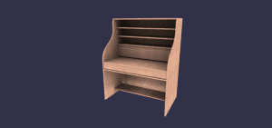 Image of desk with shelves.