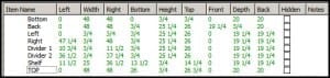 spreadsheet for board - cabinet design software